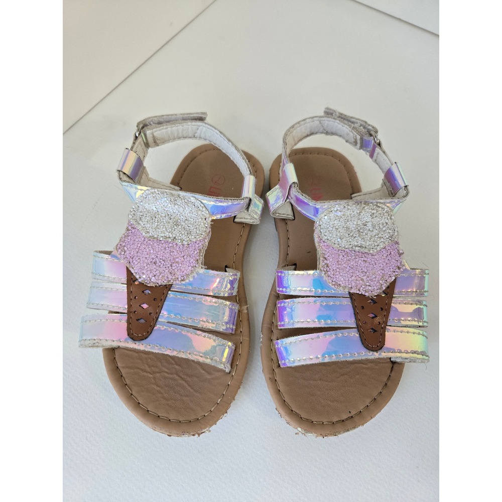 Limited Too Girls Iridescent Ice Cream Cone Glitter Sandals Size 7 Pink Silver